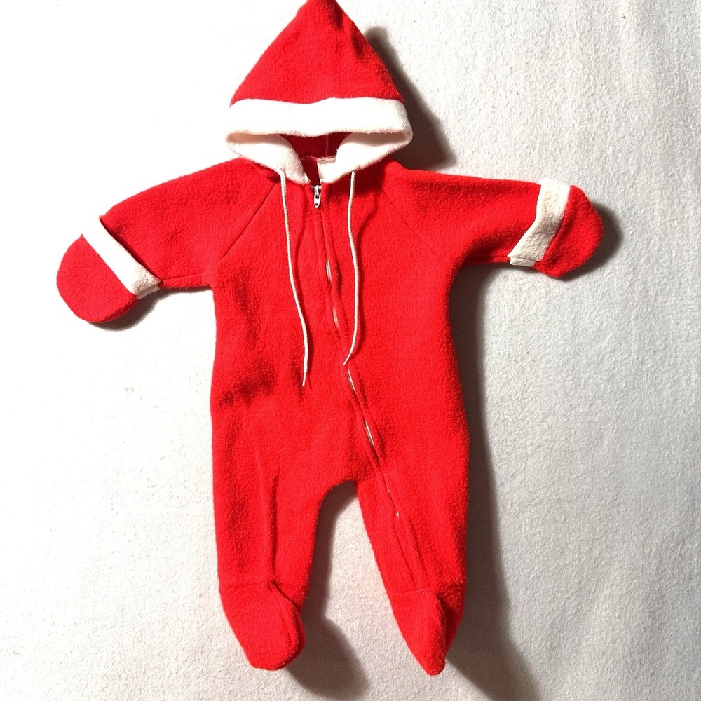 Vintage Toddle Time 0-9 Months Christmas MCM Red Santa Bunting Zip JC‎ Penny